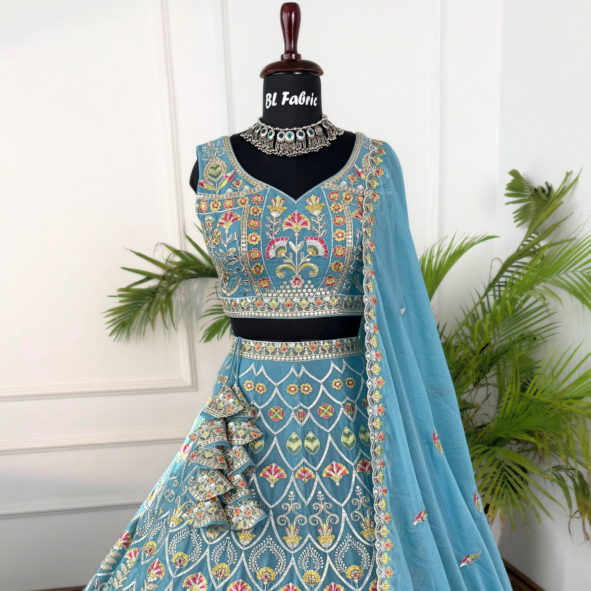 Skyblue color Sequence Embroidery work Designer Lehenga Choli for Any Function BL1572