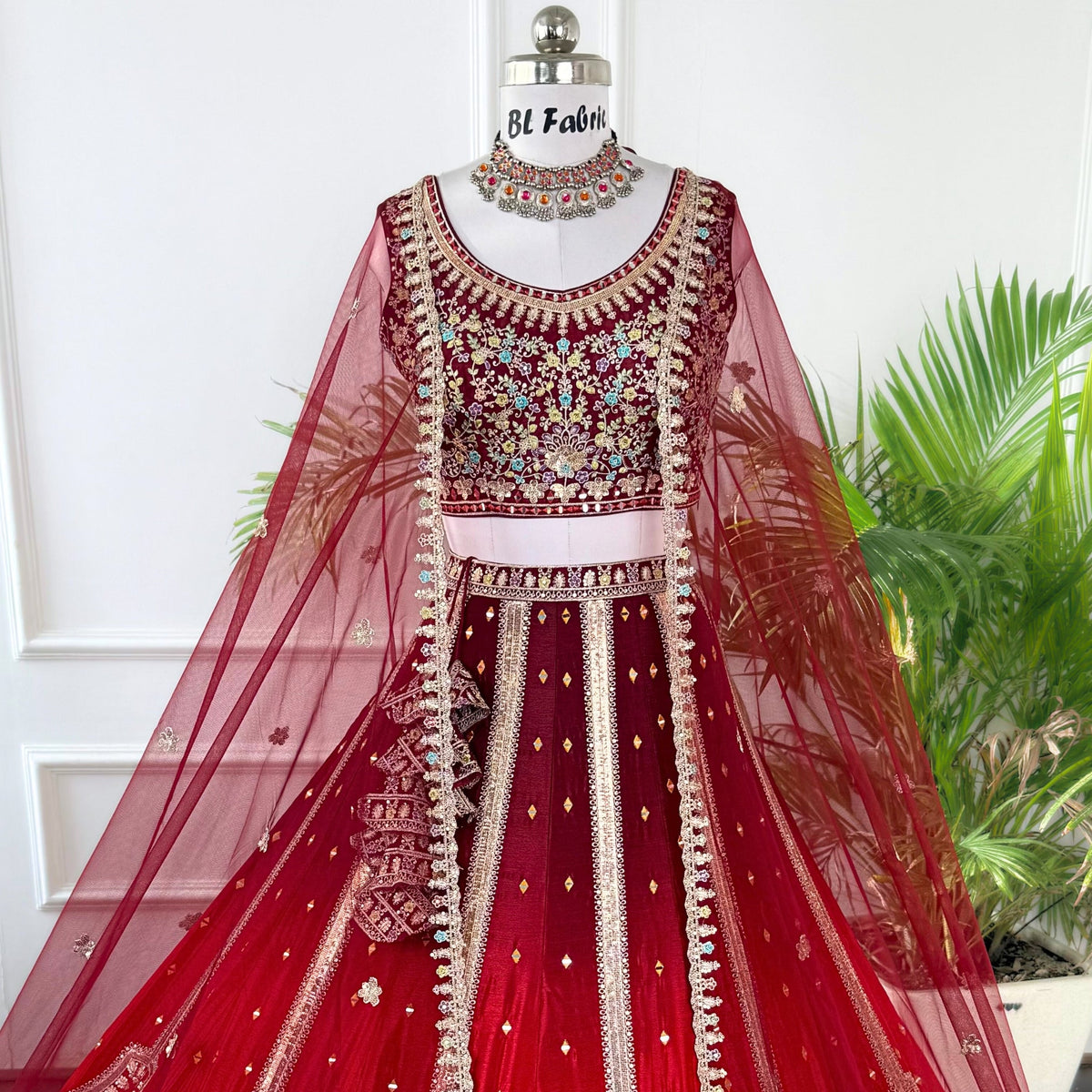 Shadding Red Orange color Sequence Embroidery work Designer Lehenga Choli for Wedding Function BL1577