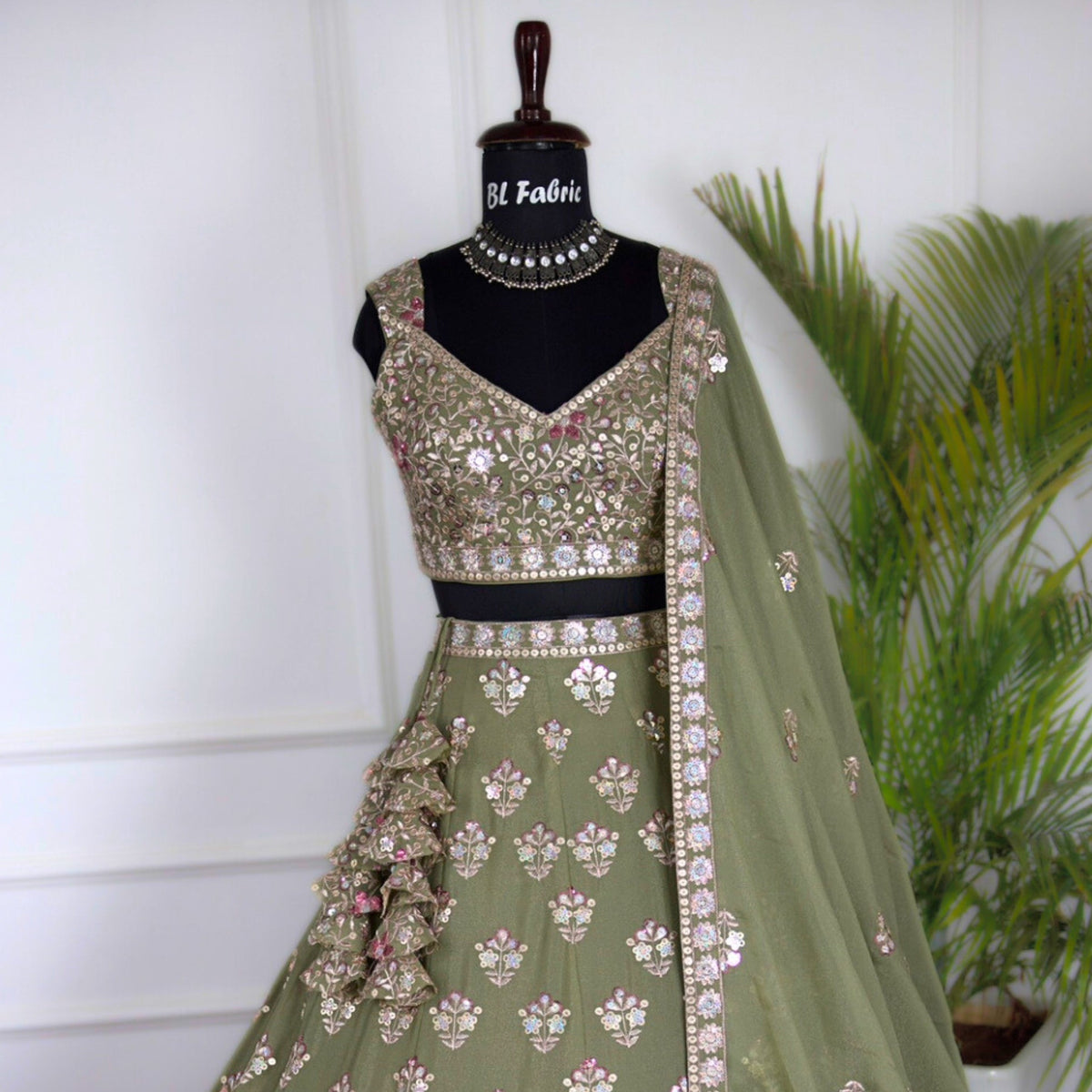Light green color Sequence Embroidery work Designer Lehenga Choli for Wedding Function BL1470