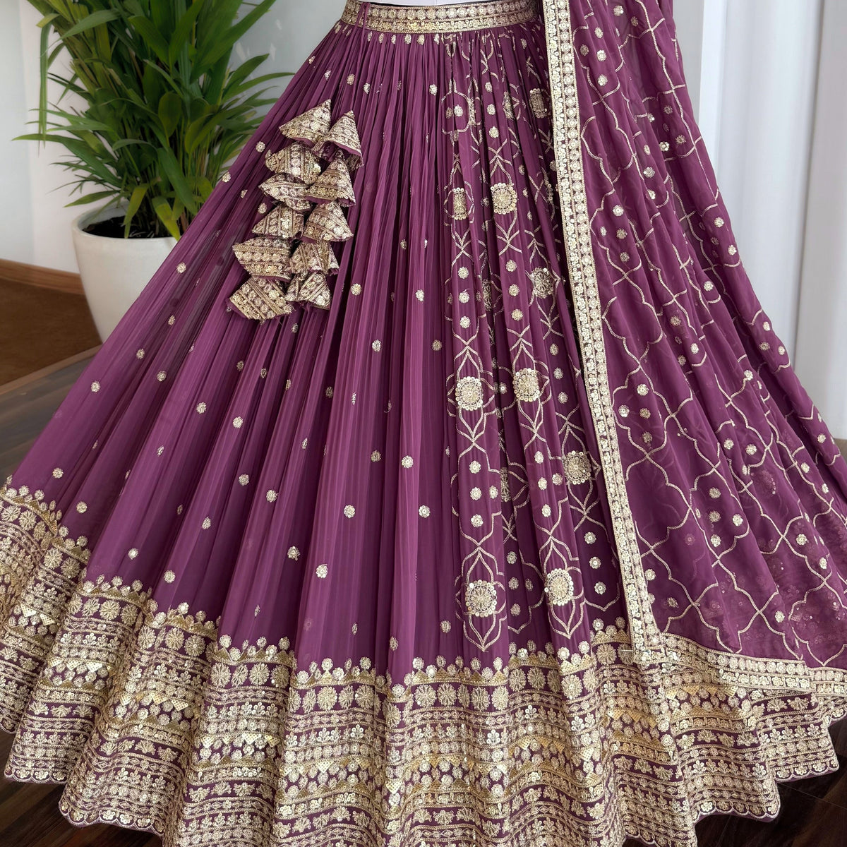 Rosy Purple color Sequence Embroidery work Designer Lehenga Choli BL1580