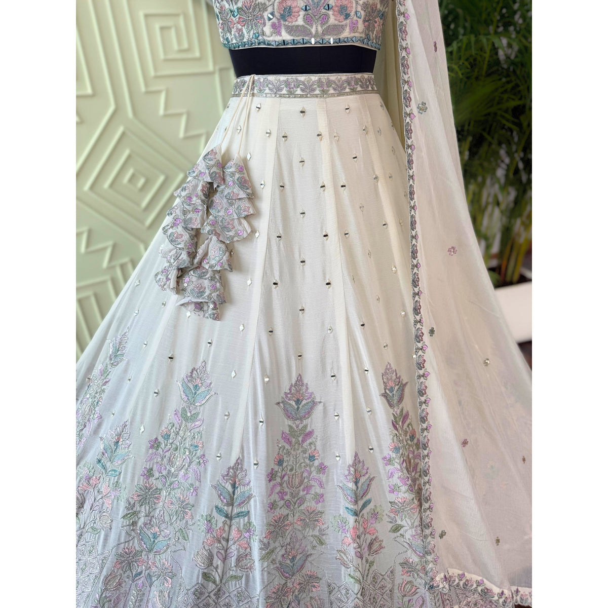 Off White color Real Mirror & Embroidery work Designer Lehenga Choli BL1583