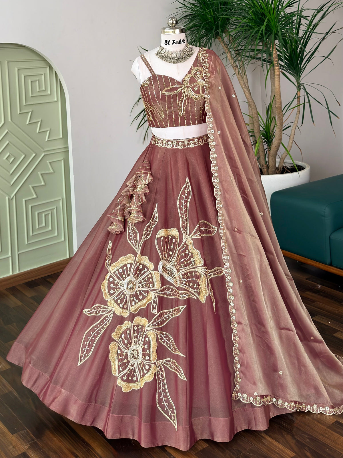 Dusty Rose color Sequence Embroidery work Designer Lehenga Choli BL1719