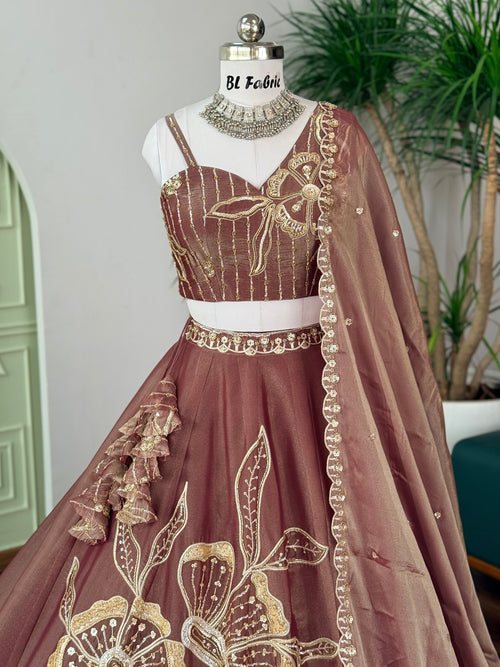Dusty Rose color Sequence Embroidery work Designer Lehenga Choli BL1719