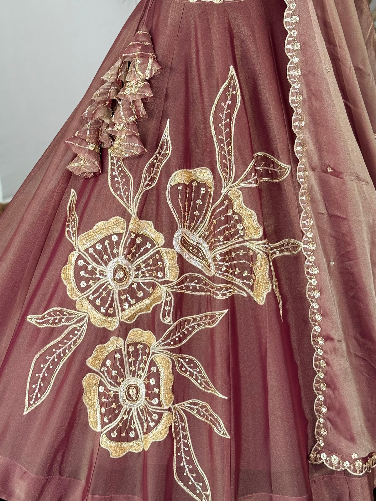 Dusty Rose color Sequence Embroidery work Designer Lehenga Choli BL1719