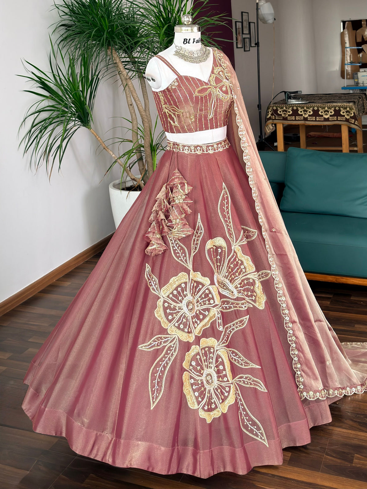 Dusty Rose color Sequence Embroidery work Designer Lehenga Choli BL1719