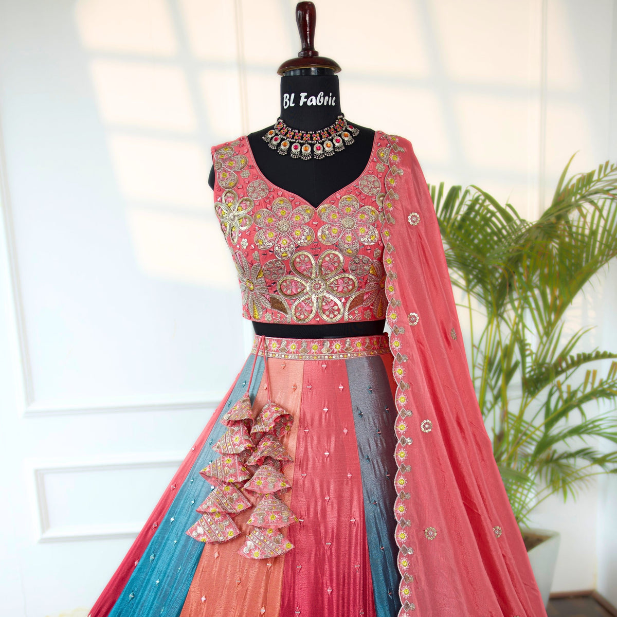 Multi color Real Mirror & Sequence Embroidery work Designer Lehenga Choli for Any Function BL1541