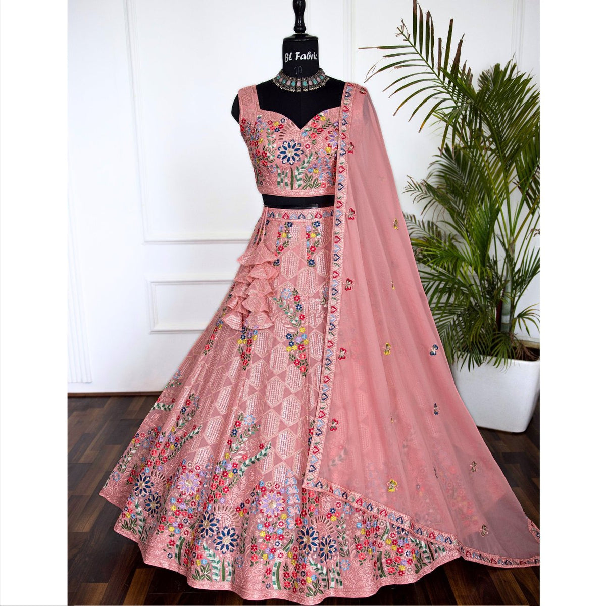 Light Pink color Sequence Embroidery work Designer Lehenga choli for Wedding Function BL1437