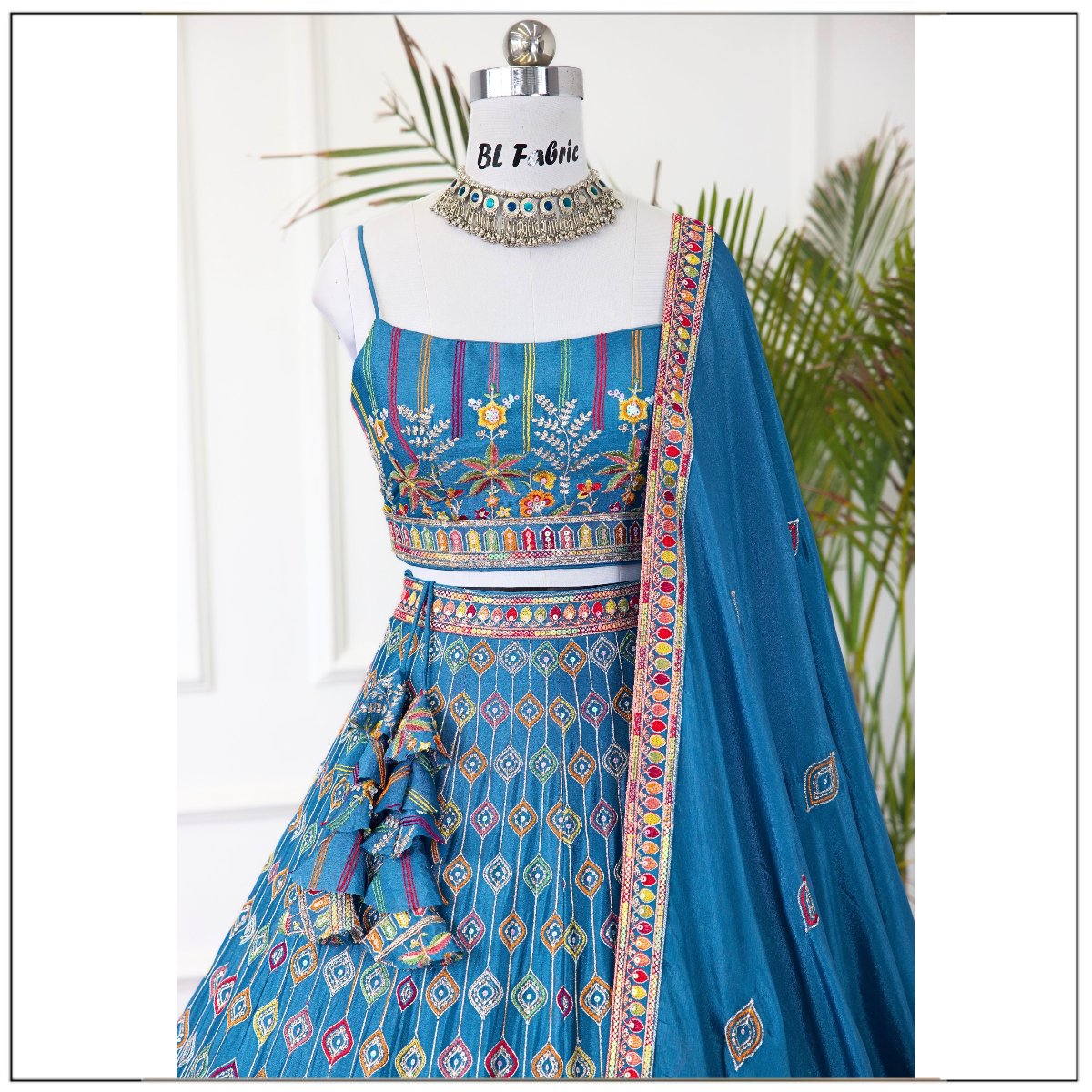 FIrozi color Designer Sequence Embroidery work Lehenga choli for Wedding Function BL1430