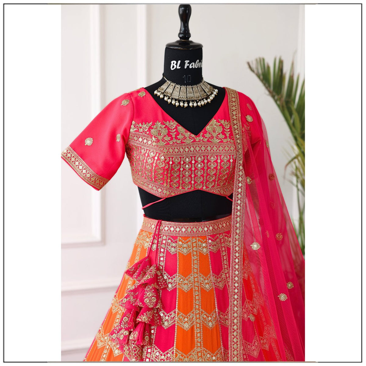 Pink Orange color Sequence Embroidery work Designer Lehenga choli for Wedding Function BL1432