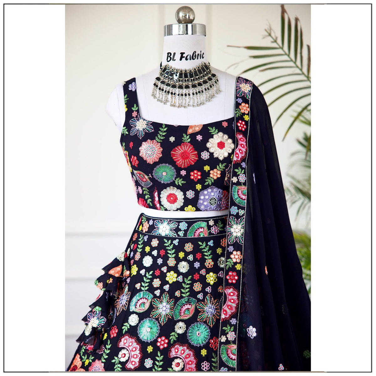 Navy Blue color Sequence Thread Embroidery work Designer Lehenga choli for Wedding Function BL1433