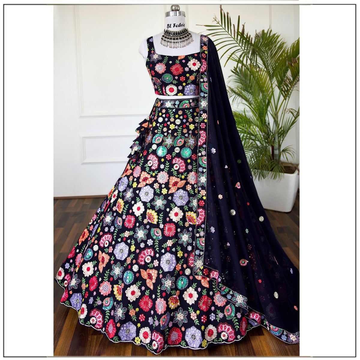 Navy Blue color Sequence Thread Embroidery work Designer Lehenga choli for Wedding Function BL1433