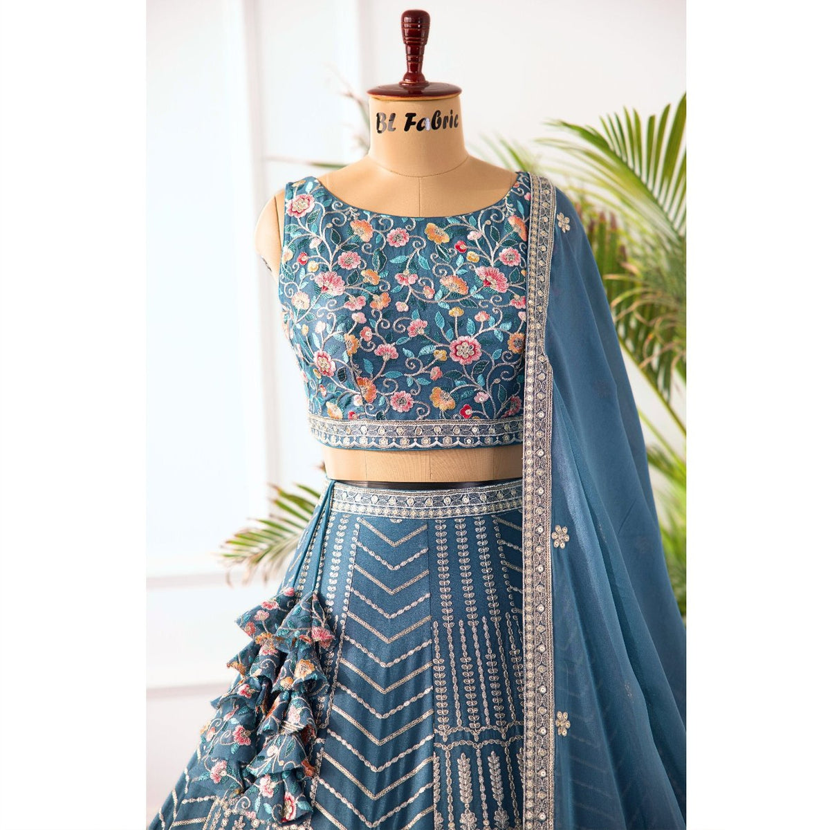 Light Blue color Embroidery & Sequence work Designer Lehenga Choli for Wedding Function BL1452