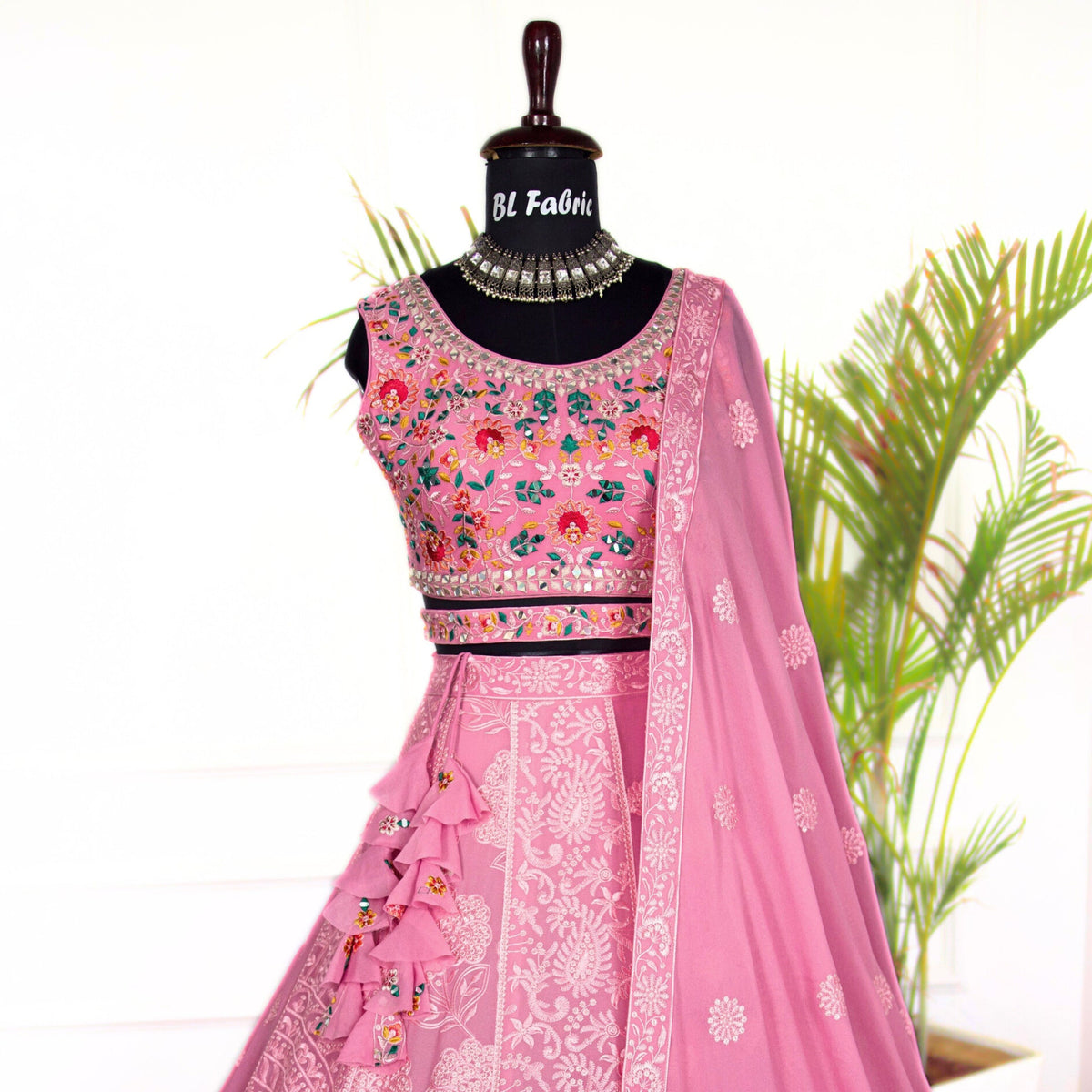 Light Pink color Real Mirror & Embroidery & Sequence work Designer Lehenga Choli for Wedding Function BL1463