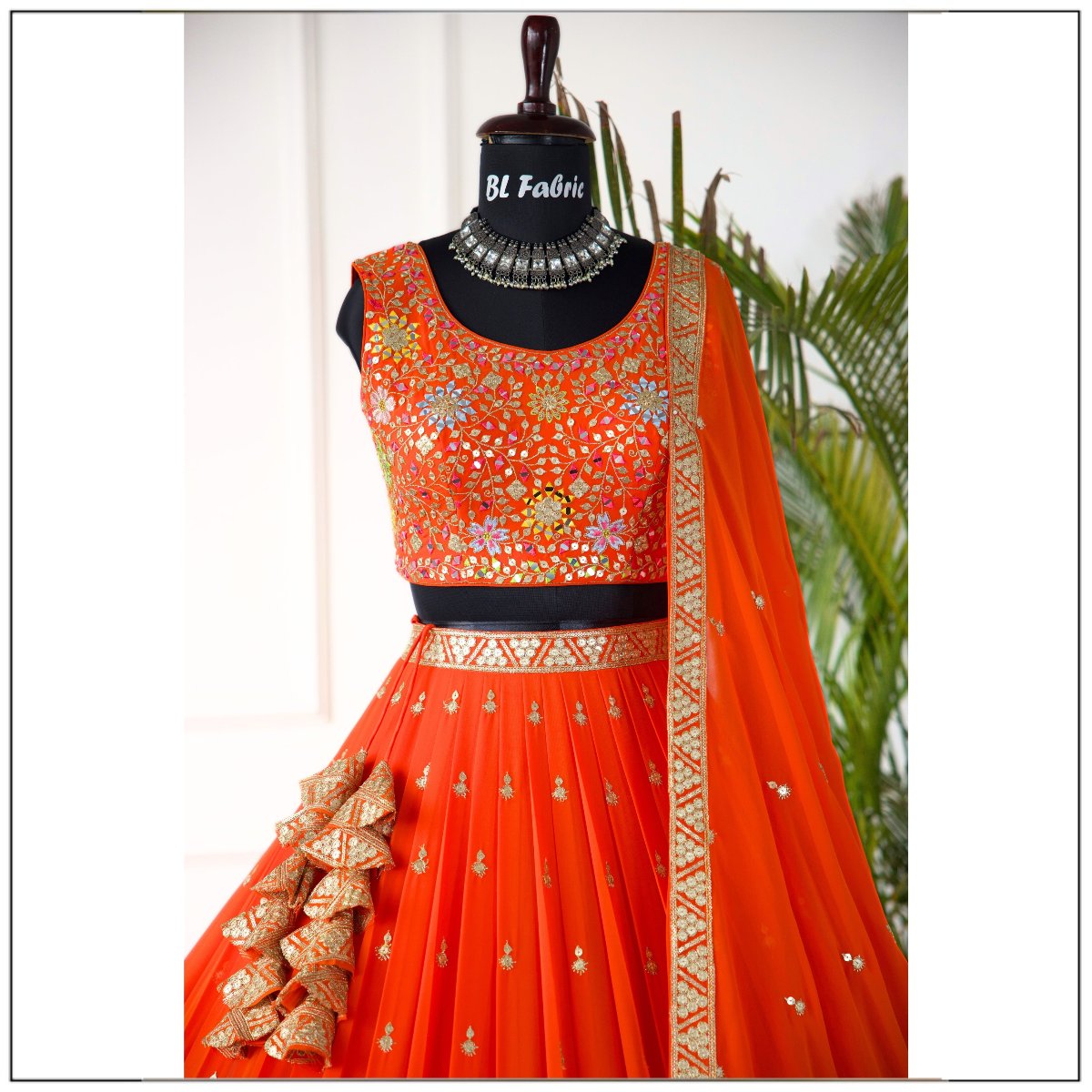 Orange color Real Mirror Embroidery work Designer Lehenga Choli for Wedding Function BL1467