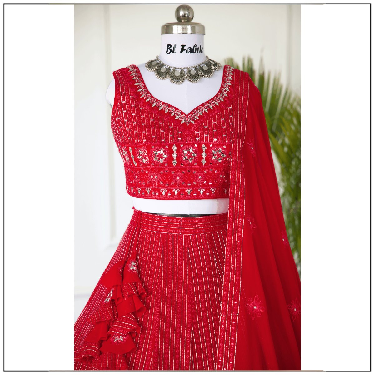 Red color Real Mirror Embroidery work Designer Lehenga Choli for Wedding Function BL1468