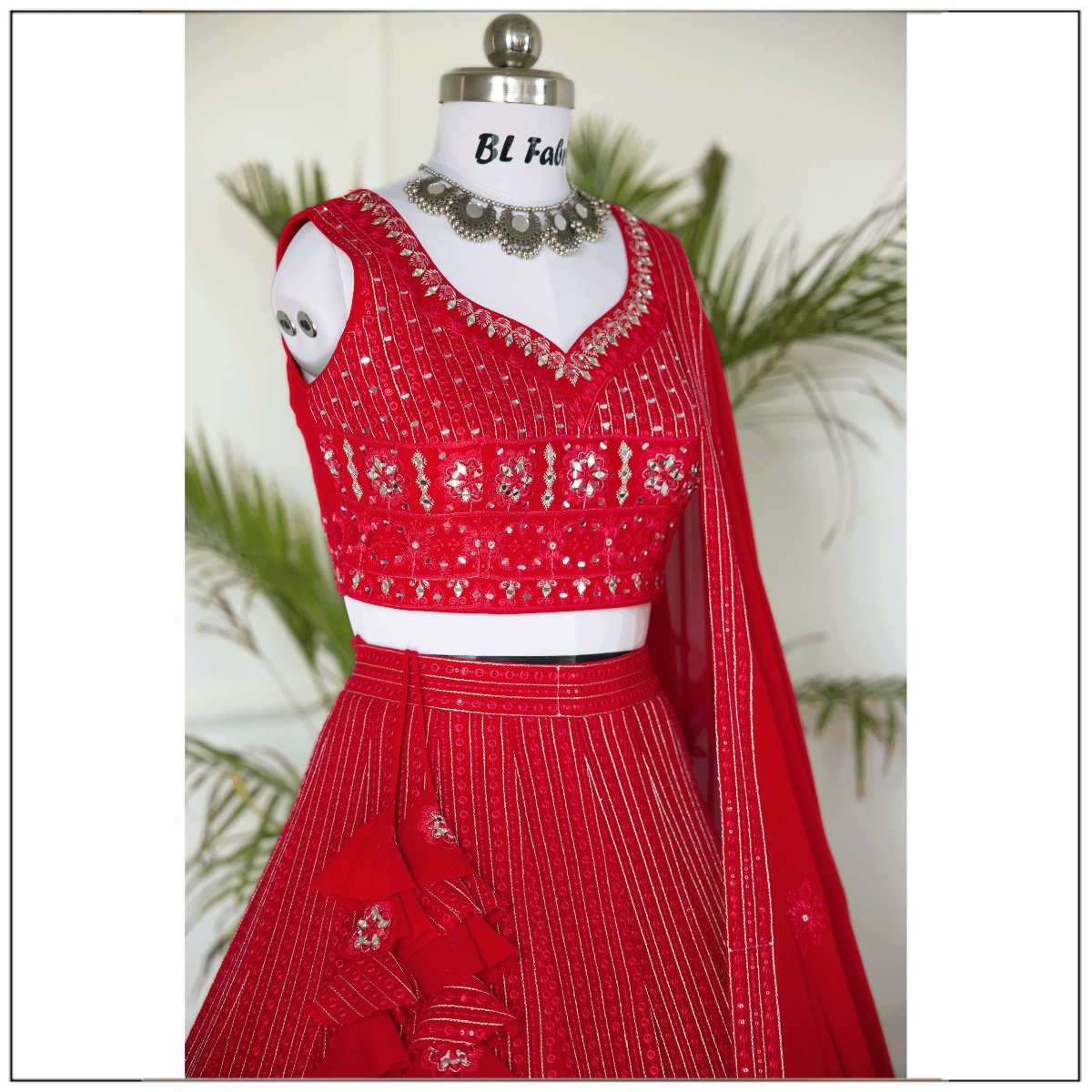 Red color Real Mirror Embroidery work Designer Lehenga Choli for Wedding Function BL1468