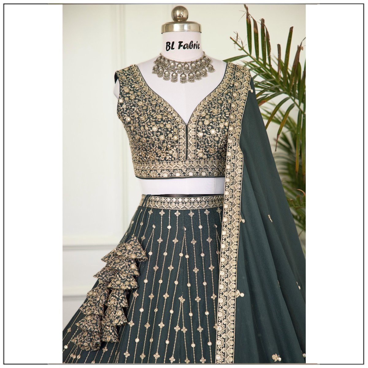 Light Green color Sequence & Thread Embroidery work Designer Lehenga Choli for Wedding Function BL1473