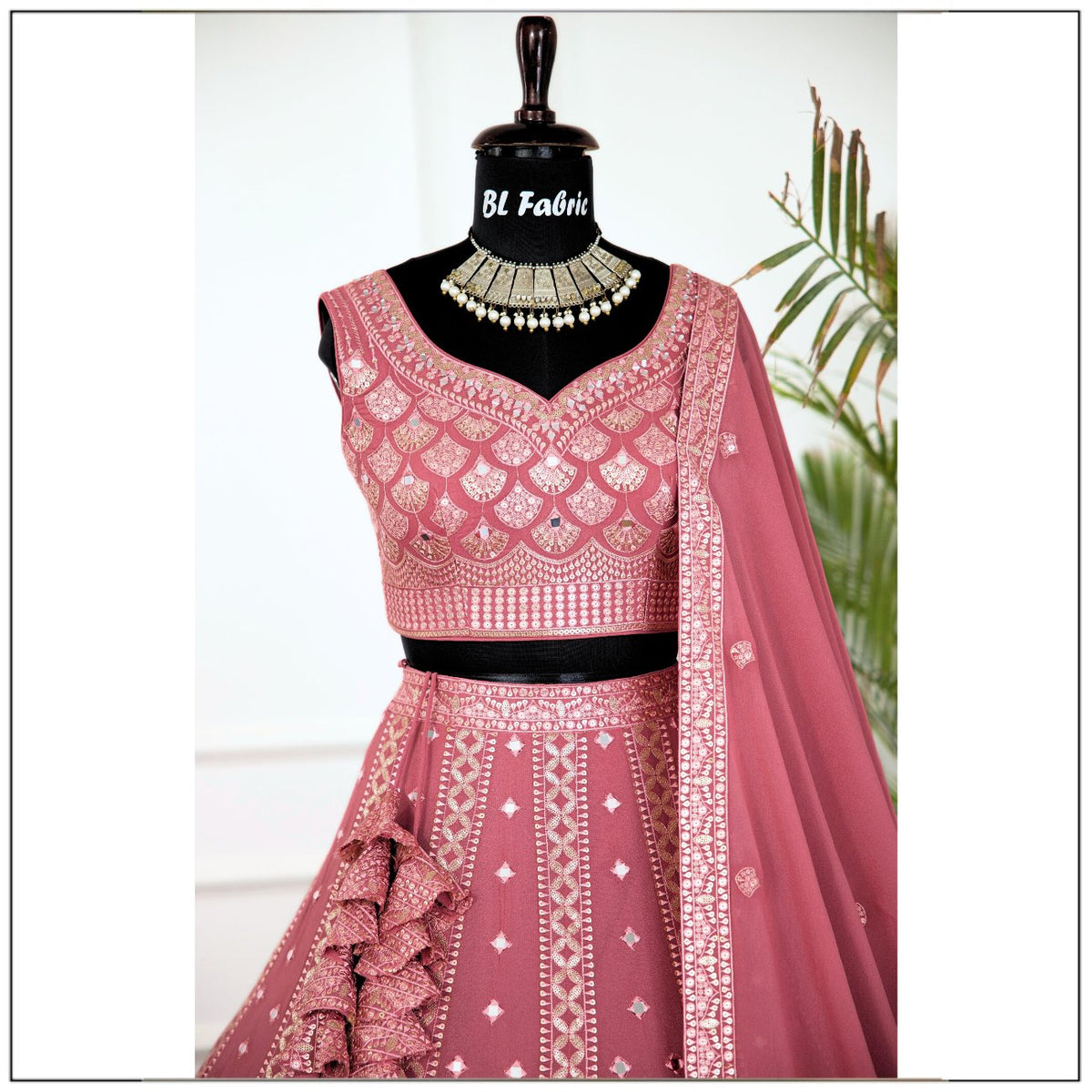 Peach color Real Mirror Embroidery work Designer Lehenga Choli for Wedding Function BL1476