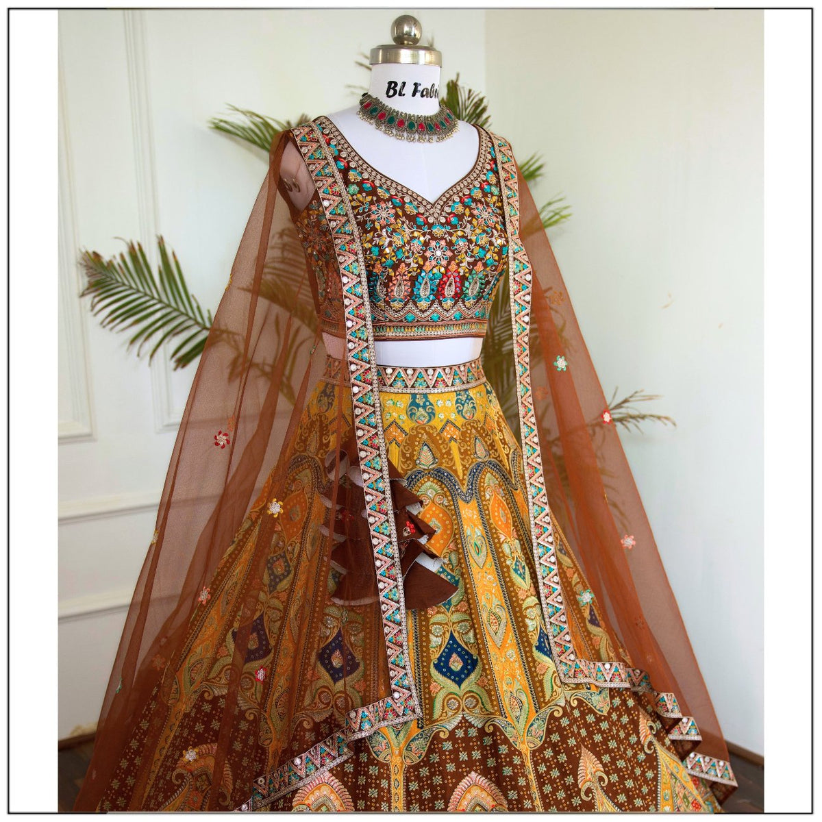 Multi color Sequence & Thread Embroidery work Designer Lehenga with Mehendi choli for Any Function BL1483_Jacard_Mehendi