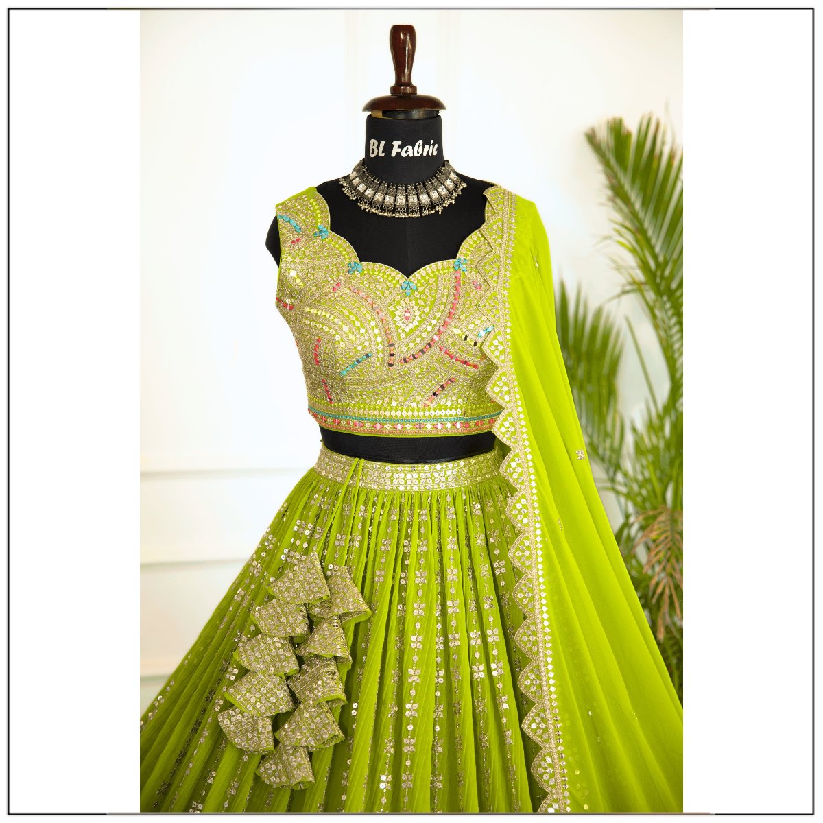 Parrot Green color Sequence Thread work Designer Wedding Lehenga Choli For Wedding Function BL1487