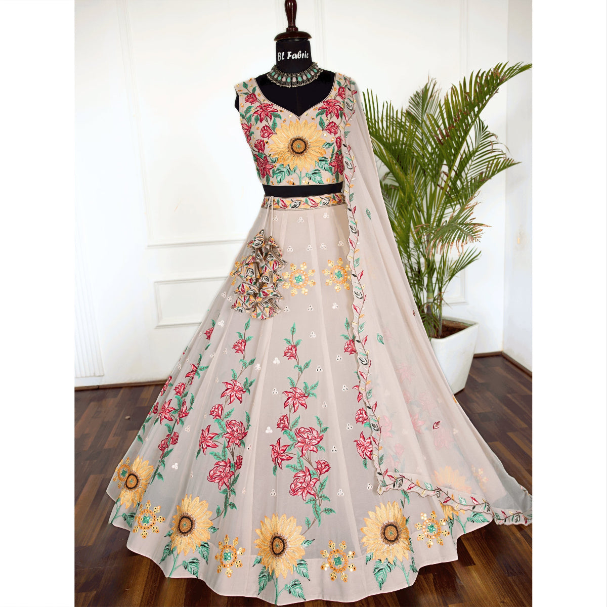 Grey color Real Mirror & Sequence Thread work Designer Wedding Lehenga Choli For Any Function BL1496