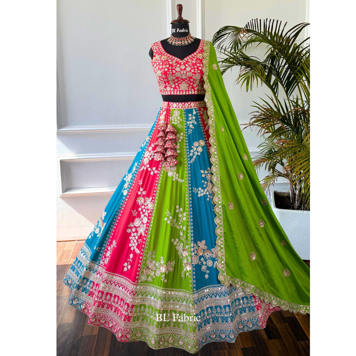 Multi color Sequence Thread Embroidery work Designer Lehenga Choli for Any Function BL1531