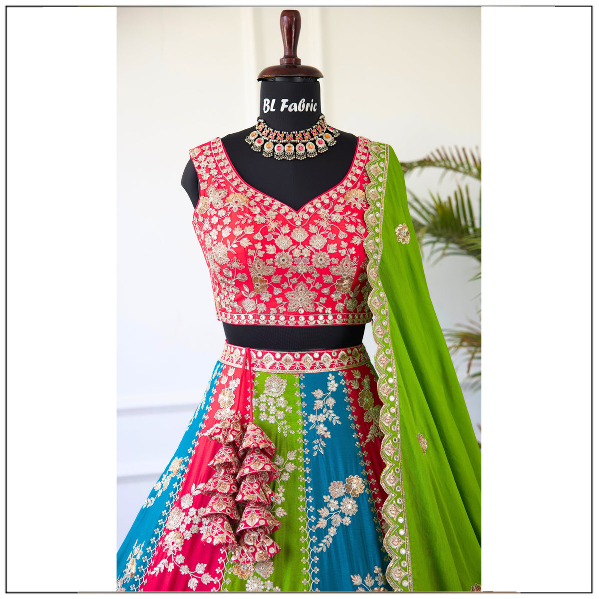 Multi color Sequence Thread Embroidery work Designer Lehenga Choli for Any Function BL1531