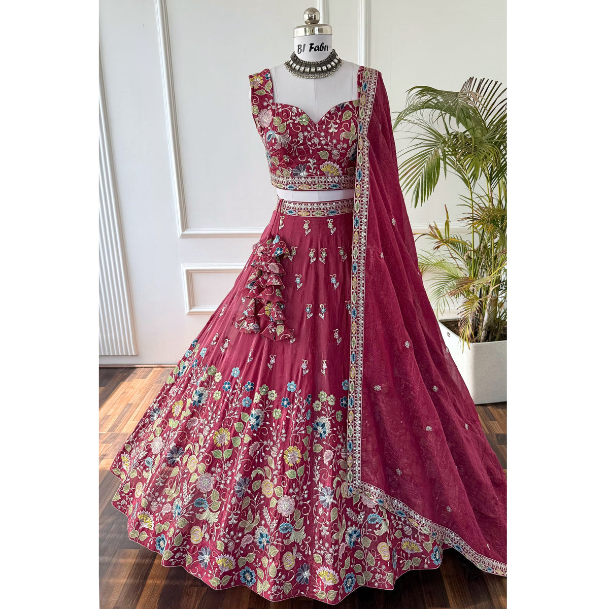 Rosy Pink color Thread Embroidery work Designer Lehenga Choli BL1538