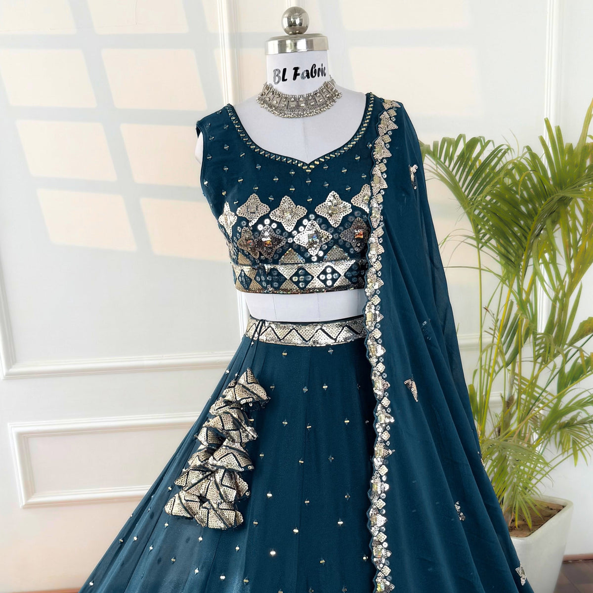 Blue color Real Mirror & Sequence Embroidery work Designer Lehenga Choli for Wedding Function BL1542