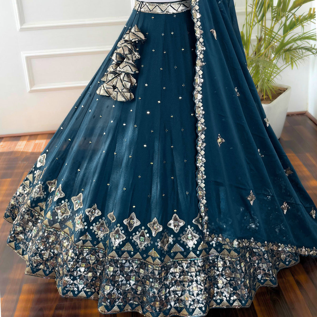 Blue color Real Mirror & Sequence Embroidery work Designer Lehenga Choli for Wedding Function BL1542