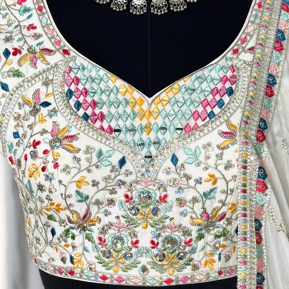 White color Mirror & Sequence Embroidery work Designer Lehenga Choli BL1563