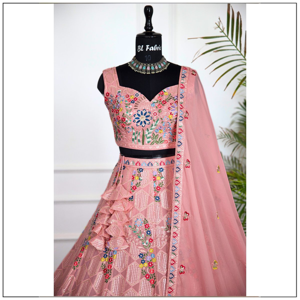 Light Pink color Sequence Embroidery work Designer Lehenga choli for Wedding Function BL1437