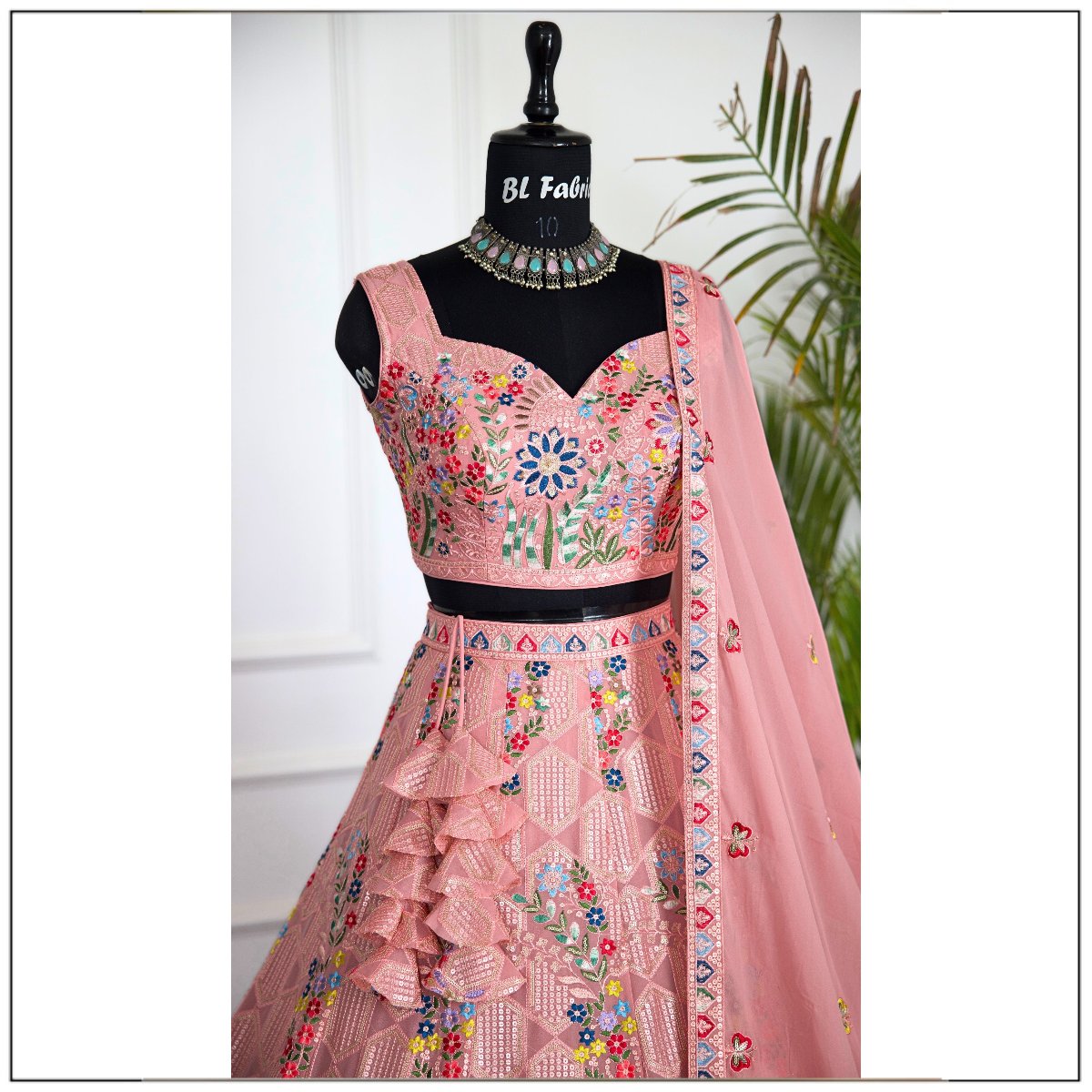 Light Pink color Sequence Embroidery work Designer Lehenga choli for Wedding Function BL1437