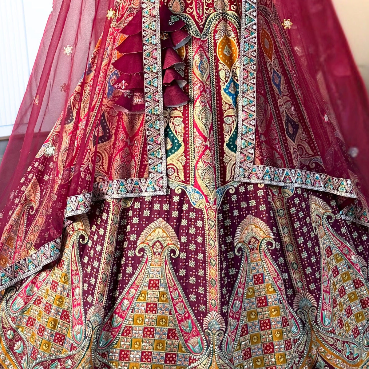 Multi color Sequence & Thread Embroidery work Designer Lehenga with Maroon choli for Any Function BL1478_Jacard_Maroon