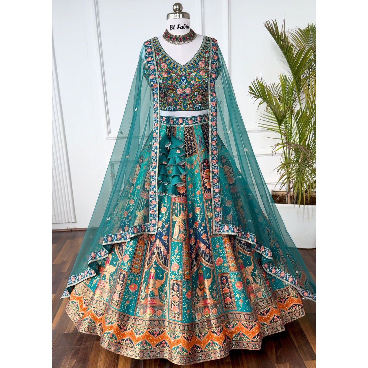 Firozi color Sequence Embroidery work Designer Lehenga with Firozi choli for Any Function BL1490_Jacard_Firozi
