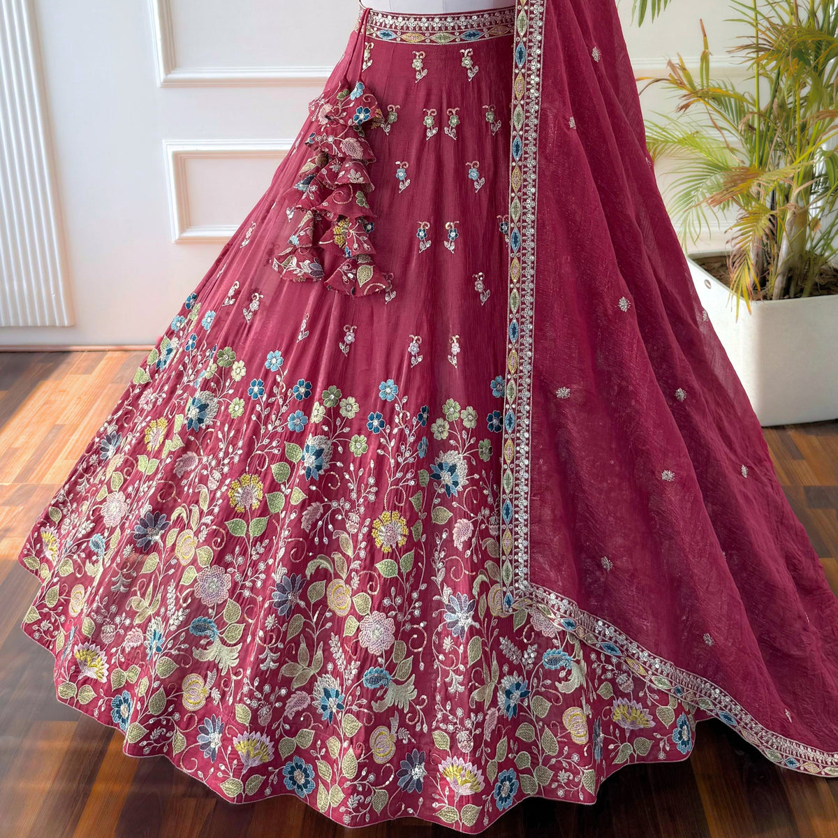 Rosy Pink color Thread Embroidery work Designer Lehenga Choli BL1538