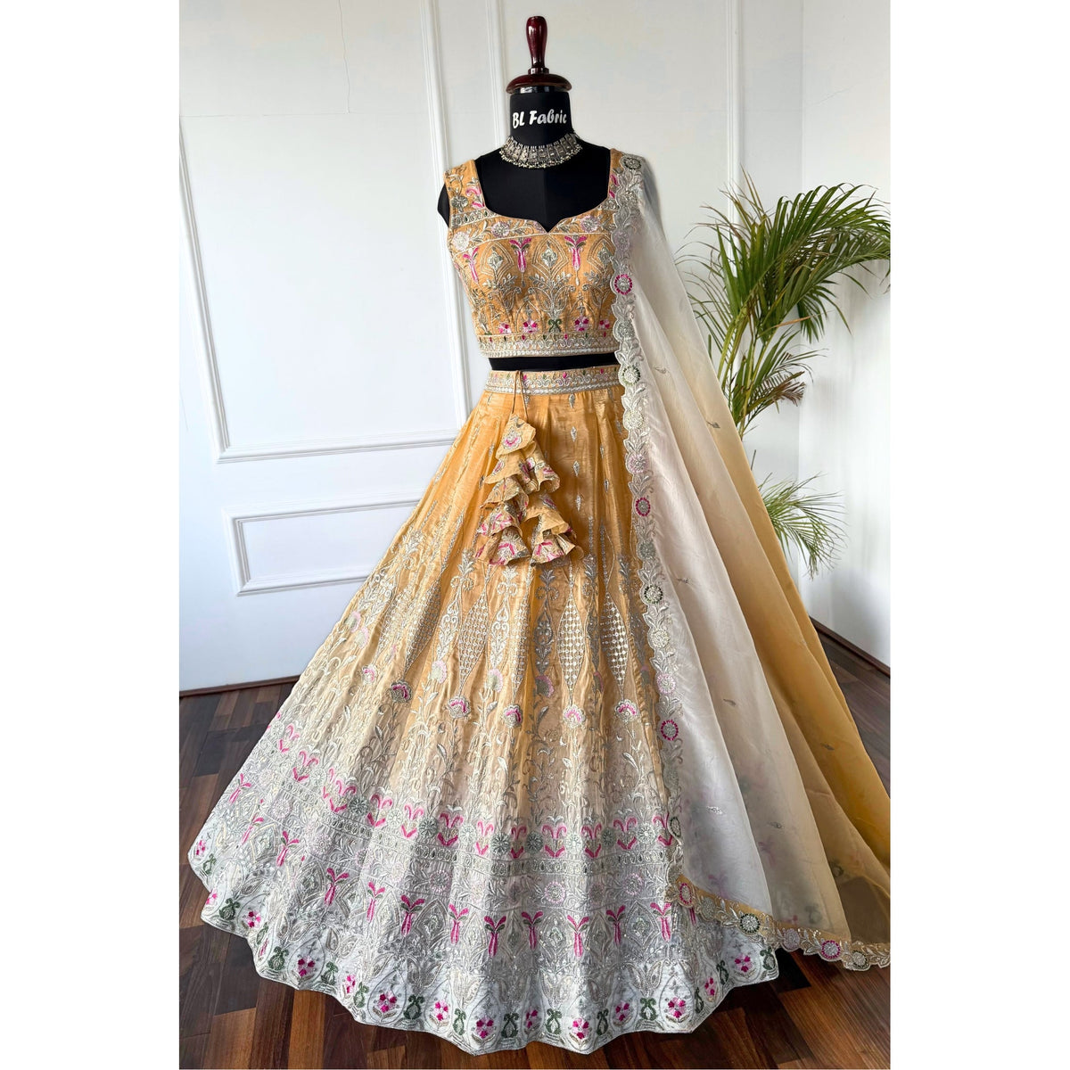 Shading Yellow color Zari Thread work Designer Wedding Lehenga Choli BL1554