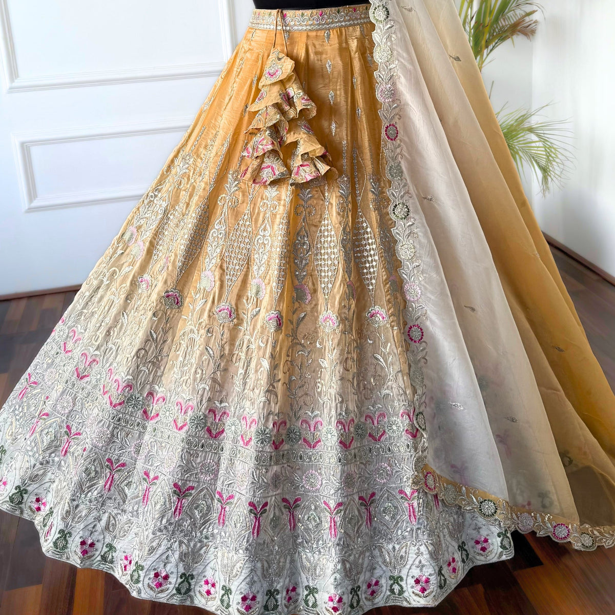 Shading Yellow color Zari Thread work Designer Wedding Lehenga Choli BL1554
