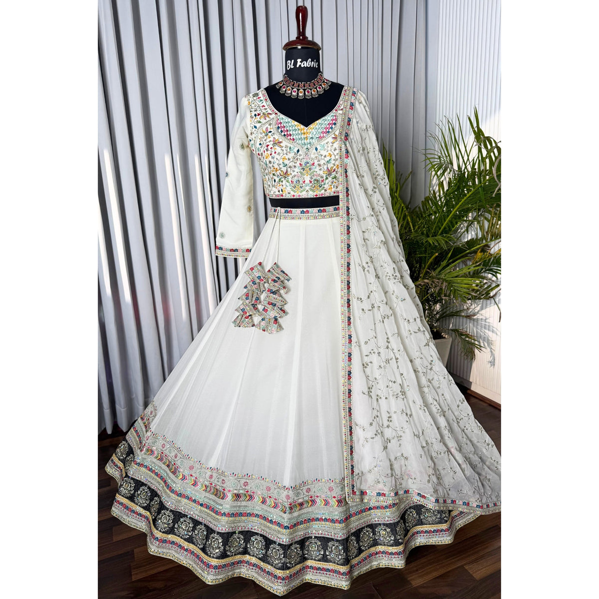 White color Mirror & Sequence Embroidery work Designer Lehenga Choli BL1563