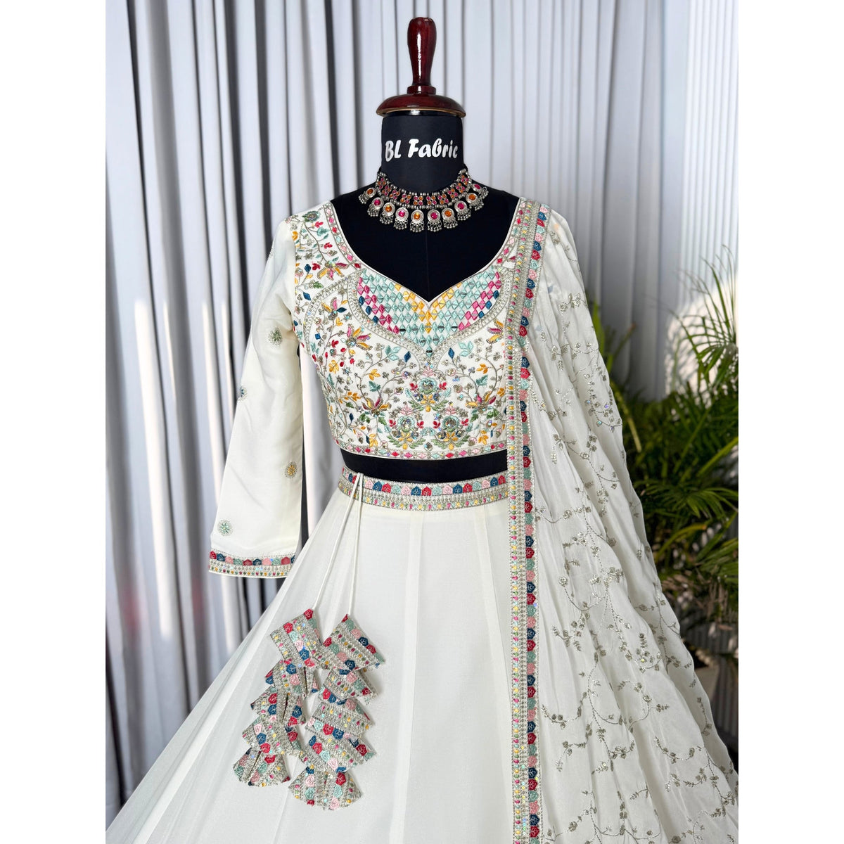 White color Mirror & Sequence Embroidery work Designer Lehenga Choli BL1563