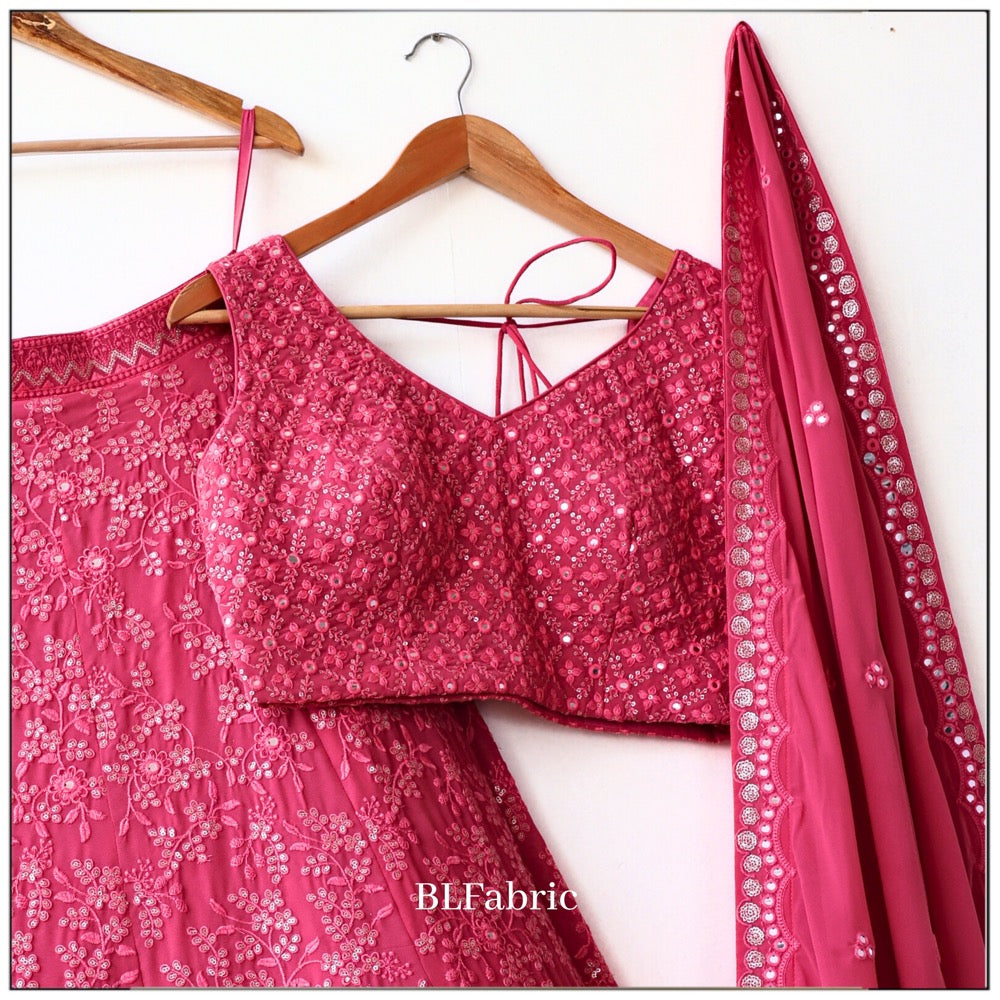 Pink color Mirror & Embroidery work Designer Lehenga Choli for Wedding Function BL1237