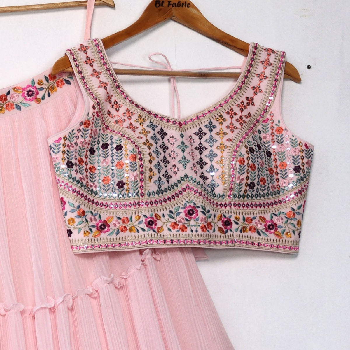 Pink color Mirror Embroidery & Crush work Ruffle Style Lehenga Choli for any function BL1256