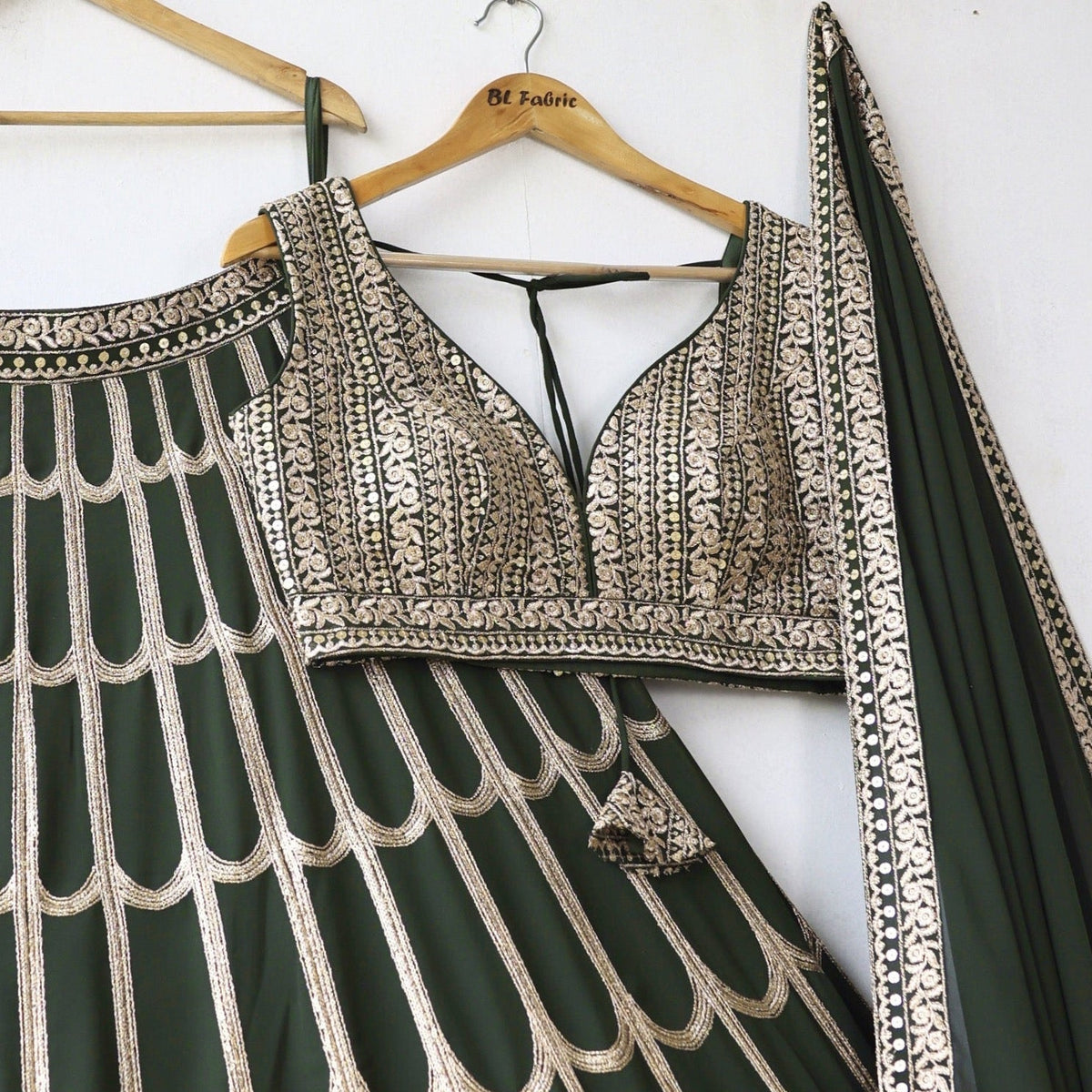 Green color Sequence Zari work Designer Wedding Lehenga Choli For Wedding Function BL1270