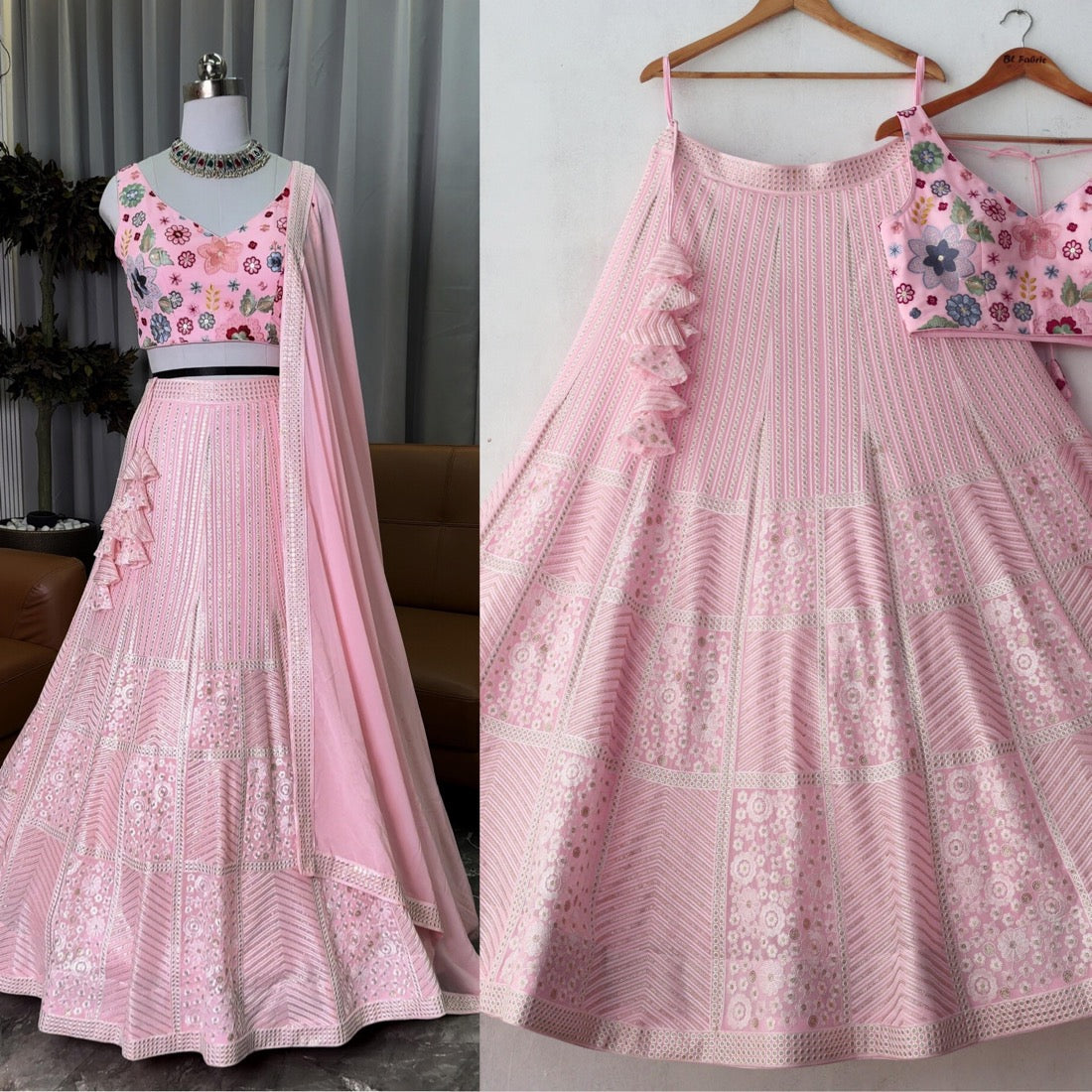 Light Pink color Sequence Embroidery work Designer Wedding Lehenga Choli BL1320