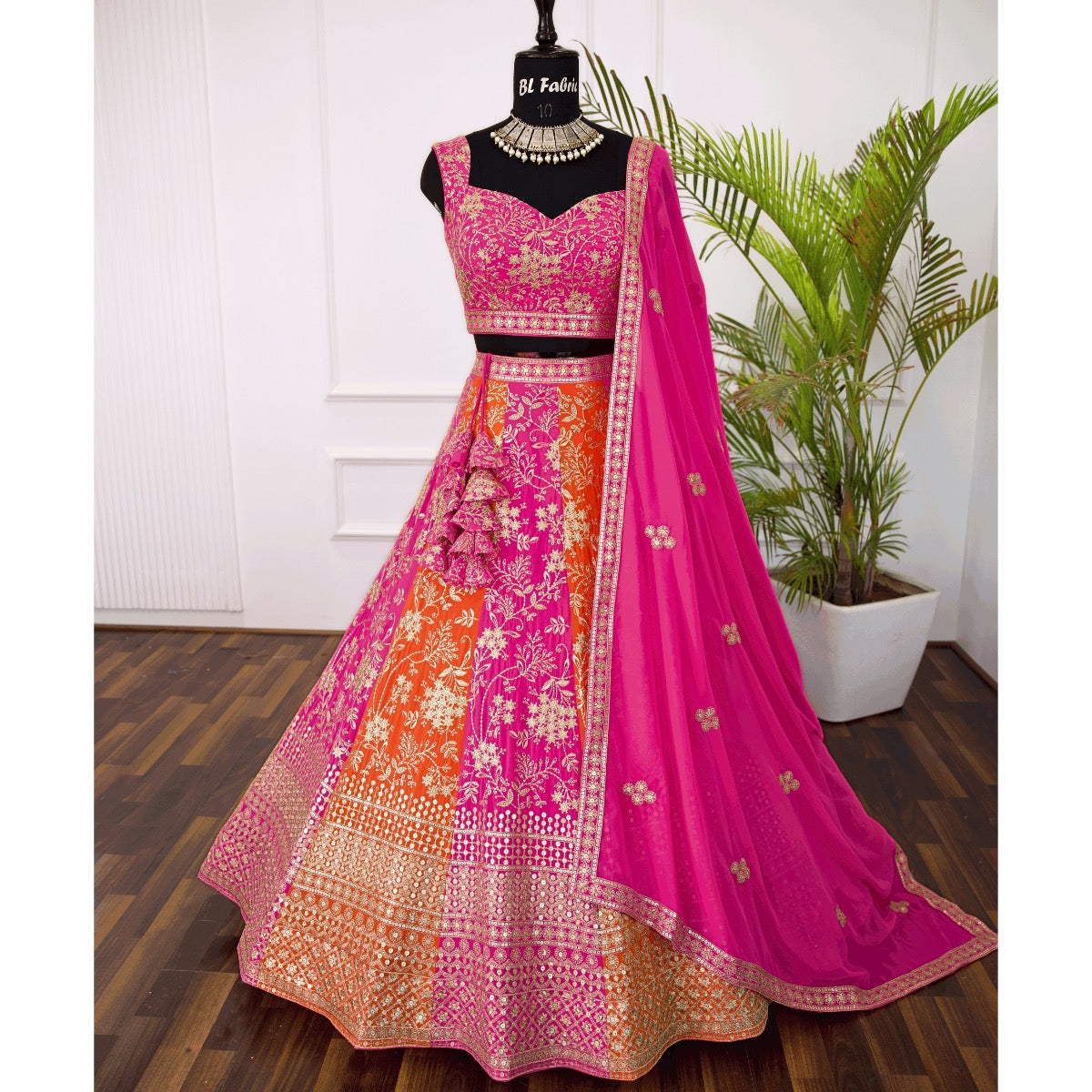 Pink & Orange color Sequence Embroidery work Designer Lehenga Choli for Wedding & Haldi Function BL1386