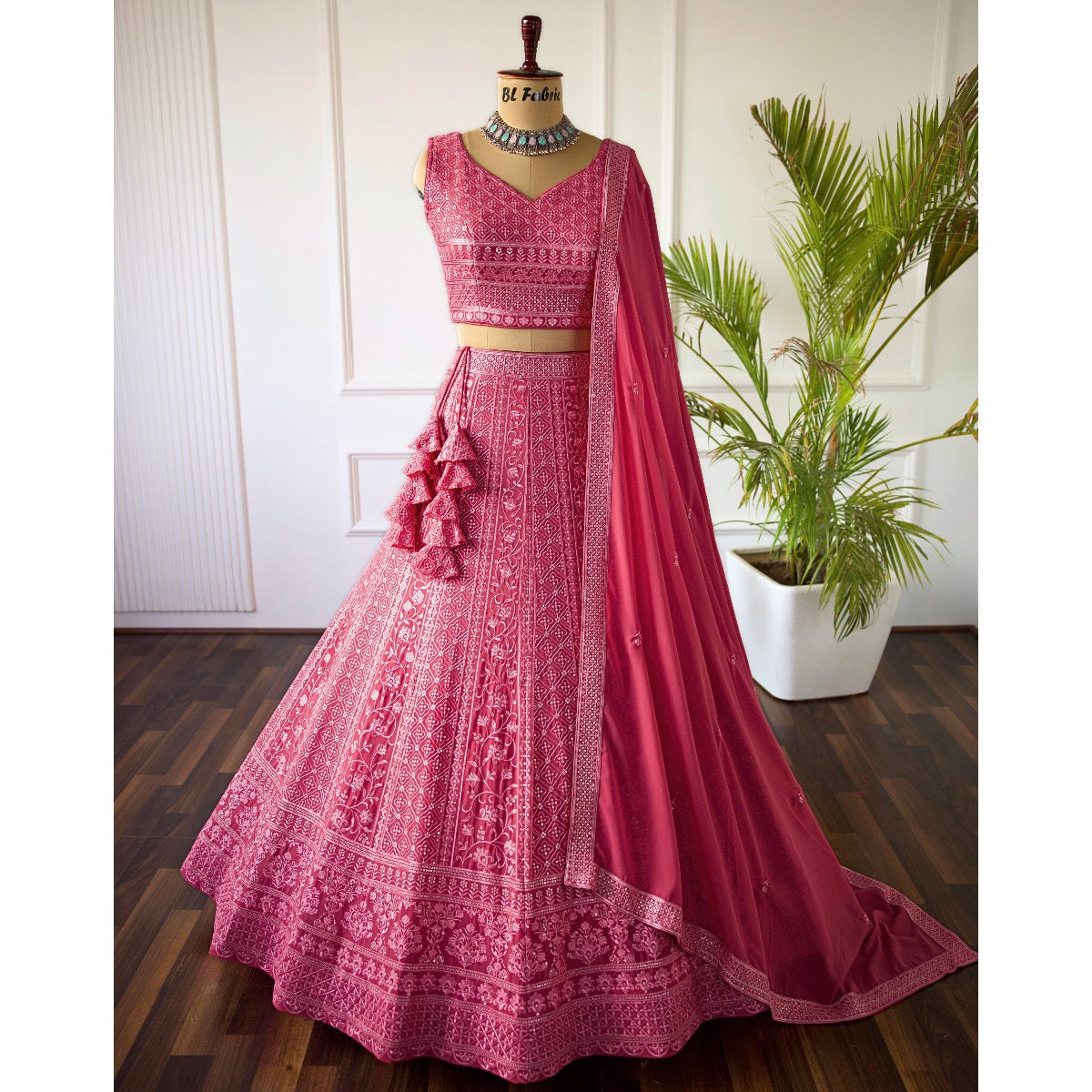 Rosy Peach color Sequence & Thread Embroidery work Designer Lehenga Choli for Wedding Function BL1396