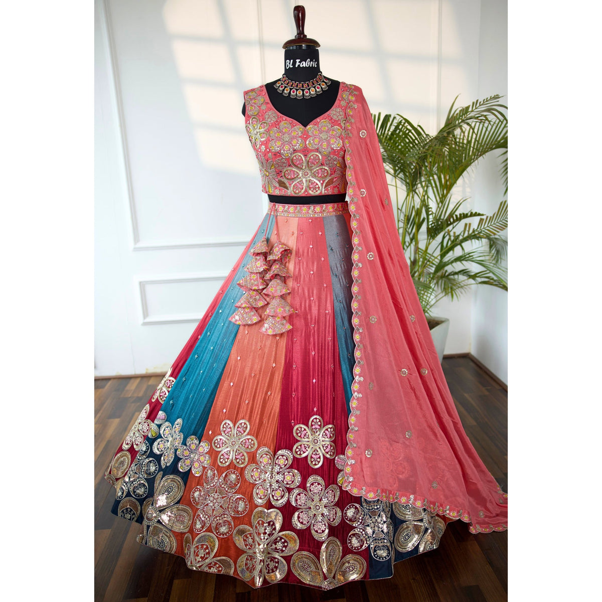 Multi color Real Mirror & Sequence Embroidery work Designer Lehenga Choli for Any Function BL1541